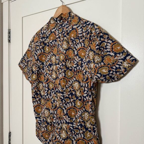 Slate & Stone Shirt Mens Large Blue Orange Floral Leaf Button Up Short Sleeve - Picture 5 of 12